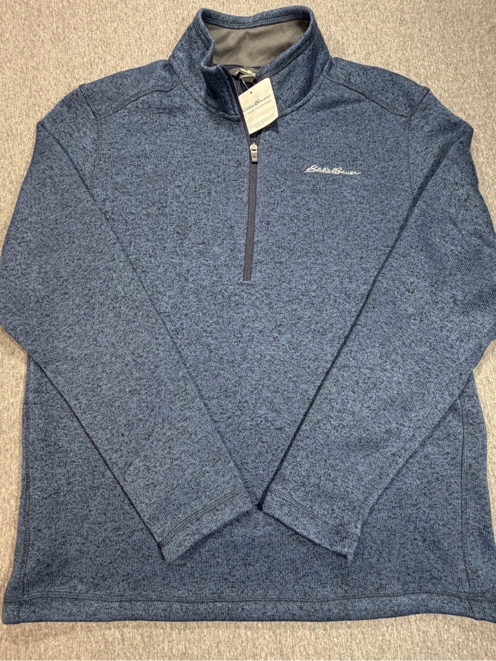 Eddie Bauer Mens Med Heather Blue 1/4 Zip Pullover Fleece Warm NWT New